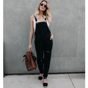 VICI Collection Distressed Overalls - Black